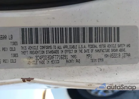 2015 Dodge Journey Sxt из США, поврежденный, VIN 3C4PDDBGXFT716291